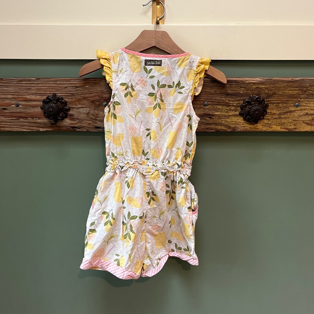 Matilda Jane Girls Lemon Citrus Print Ruffle Romper White Yellow Size 6